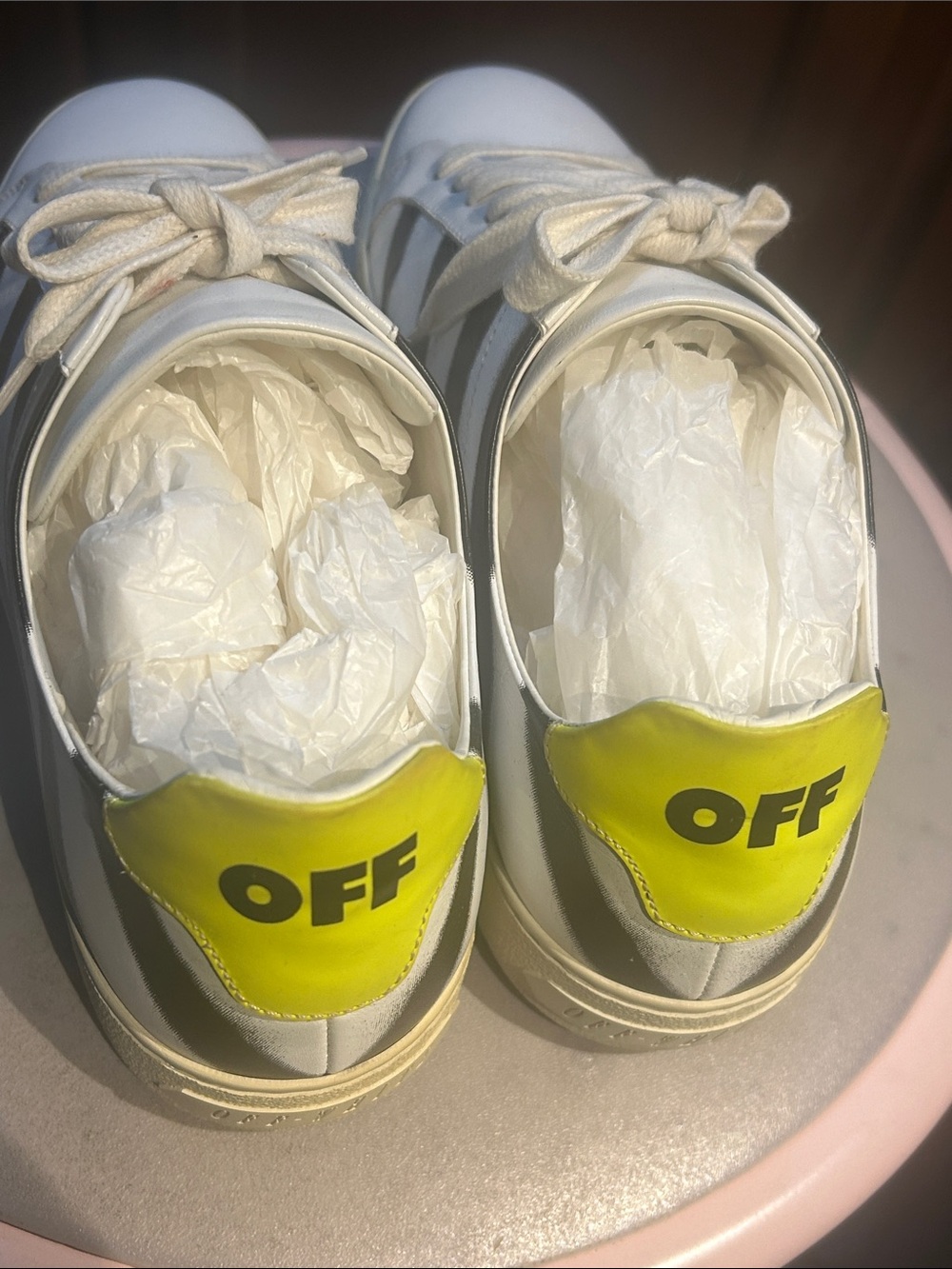 Off-White Wmns Spray Diagonals Sneaker 'White Black Neon Yellow size 39 (9)